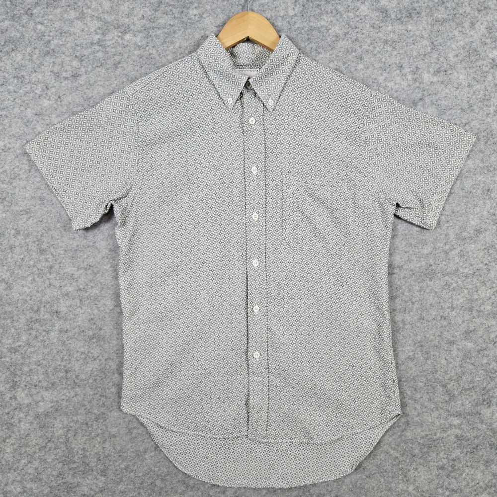 Billy Reid‎ Men's Shirt Size S Short Sleeve Button Down Gray Geometric Slim Cut